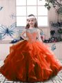 Tulle Sleeveless Floor Length Little Girls Pageant Dress Wholesale and Beading