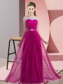 Fuchsia Scoop Neckline Beading Bridesmaid Gown Sleeveless Lace Up