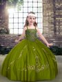 High Quality Olive Green Tulle Lace Up Straps Sleeveless Floor Length Girls Pageant Dresses Beading