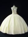 Excellent Light Yellow Sweet 16 Dress Sweet 16 and Quinceanera with Beading Scoop Sleeveless Lace Up