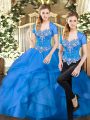 Simple Blue Sweet 16 Quinceanera Dress Military Ball and Sweet 16 and Quinceanera with Beading and Ruffles Sweetheart Sleeveless Lace Up