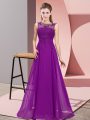 Purple Sleeveless Chiffon Zipper Quinceanera Court of Honor Dress for Wedding Party