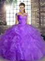 Glittering Lavender Off The Shoulder Lace Up Beading and Ruffles 15th Birthday Dress Sleeveless