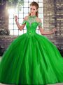 Simple Green Sleeveless Beading Lace Up Quinceanera Dress