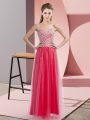 Charming Coral Red Empire Sweetheart Sleeveless Tulle Floor Length Lace Up Beading Prom Evening Gown