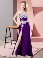 Dramatic Sweetheart Sleeveless Dress for Prom Floor Length Lace and Appliques Purple Chiffon