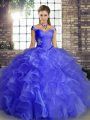 Blue Off The Shoulder Neckline Beading and Ruffles Quinceanera Dresses Sleeveless Lace Up