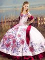 Cute Fuchsia Off The Shoulder Lace Up Embroidery Vestidos de Quinceanera Sleeveless