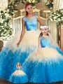 Multi-color Ball Gowns Lace and Ruffles Quinceanera Gown Backless Organza Sleeveless Floor Length