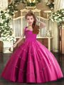 Gorgeous Fuchsia Sleeveless Tulle Lace Up Pageant Gowns For Girls for Party and Wedding Party