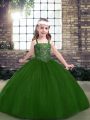 Sleeveless Tulle Floor Length Lace Up Child Pageant Dress in Green with Beading