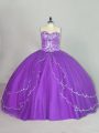 Free and Easy Sweetheart Sleeveless Ball Gown Prom Dress Brush Train Beading and Sequins Purple Tulle