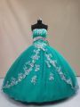 Strapless Sleeveless Tulle Vestidos de Quinceanera Appliques Lace Up
