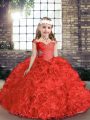 Sleeveless Beading Lace Up Girls Pageant Dresses