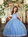 Baby Blue Tulle Lace Up Straps Sleeveless Floor Length Pageant Dress Womens Appliques