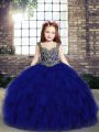 Sleeveless Beading and Ruffles Lace Up Little Girl Pageant Dress with Royal Blue