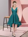 Clearance Teal Sleeveless Lace Zipper Quinceanera Dama Dress for Wedding Party