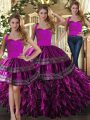 Decent Fuchsia Lace Up Sweet 16 Dresses Embroidery and Ruffles Sleeveless Floor Length