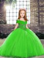 Green Ball Gowns Beading Evening Gowns Lace Up Tulle Sleeveless