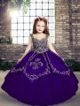 Low Price Straps Sleeveless Lace Up Little Girl Pageant Gowns Purple Tulle