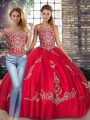 High Class Off The Shoulder Sleeveless Tulle Ball Gown Prom Dress Beading and Embroidery Lace Up