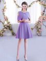 Ruching Quinceanera Court of Honor Dress Lavender Zipper Half Sleeves Mini Length