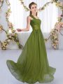 Low Price Olive Green One Shoulder Neckline Ruching Wedding Guest Dresses Sleeveless Lace Up