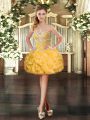 Ball Gowns Dress Like A Star Gold Sweetheart Organza Sleeveless Mini Length Lace Up