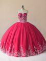 Glorious Red Lace Up Sweetheart Embroidery Quinceanera Dresses Tulle Sleeveless