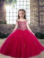 Floor Length Lace Up Kids Pageant Dress Hot Pink for Party and Wedding Party with Beading and Appliques