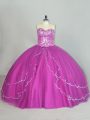 Lovely Fuchsia Ball Gowns Sweetheart Sleeveless Tulle Brush Train Lace Up Beading and Sequins Quinceanera Gowns