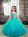 Floor Length Ball Gowns Sleeveless Aqua Blue Kids Pageant Dress Lace Up