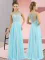 Excellent Baby Blue High-neck Neckline Beading Evening Dress Sleeveless Zipper