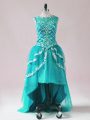 Customized High Low Zipper Military Ball Dresses For Women Teal for Prom and Party with Beading and Appliques