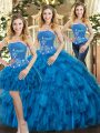 Best Tulle Sleeveless Floor Length Quince Ball Gowns and Beading and Ruffles
