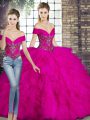 Fantastic Beading and Ruffles Quinceanera Gown Fuchsia Lace Up Sleeveless Floor Length