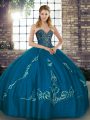 Elegant Tulle Sleeveless Floor Length Vestidos de Quinceanera and Beading and Embroidery