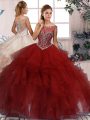 Fantastic Burgundy Sleeveless Organza Zipper Vestidos de Quinceanera for Military Ball and Sweet 16 and Quinceanera