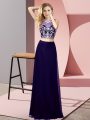 Exceptional Purple Chiffon Backless Scoop Sleeveless Floor Length Evening Dress Beading
