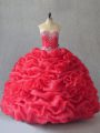 New Arrival Coral Red Sleeveless Beading and Pick Ups Floor Length Sweet 16 Dresses