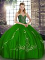 Sleeveless Tulle Floor Length Lace Up Quinceanera Dress in Green with Beading and Embroidery