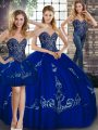 Stylish Royal Blue 15 Quinceanera Dress Military Ball and Sweet 16 and Quinceanera with Beading and Embroidery Sweetheart Sleeveless Lace Up