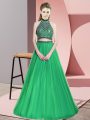 Latest Green Sleeveless Tulle Lace Up Party Dress for Toddlers for Prom and Party