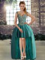 Tulle Sleeveless High Low Prom Dress and Beading