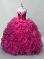 Exceptional Hot Pink Lace Up Sweetheart Ruffles and Sequins Quinceanera Dress Organza Sleeveless