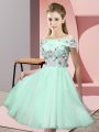 High Quality Knee Length Apple Green Dama Dress Off The Shoulder Short Sleeves Lace Up