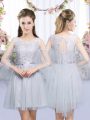 Grey Sleeveless Lace and Belt Mini Length Quinceanera Dama Dress