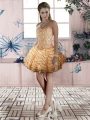 Sumptuous Organza Sweetheart Sleeveless Lace Up Beading and Lace and Ruffled Layers Prom Dress in Gold