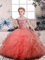 Peach Off The Shoulder Lace Up Beading and Ruffles Kids Formal Wear Sleeveless