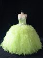 Super Yellow Green Tulle Lace Up Sweetheart Sleeveless Floor Length Sweet 16 Quinceanera Dress Beading and Ruffles